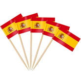 AhfuLife 100/200pcs Spain Toothpick Flags Cake Toppers for Olympic Decorations, Spanish Cocktail Stick Flag for Sandwich Food Cupcake Toppers Tableware World Cup Party Supplies Decor (100 Pcs)